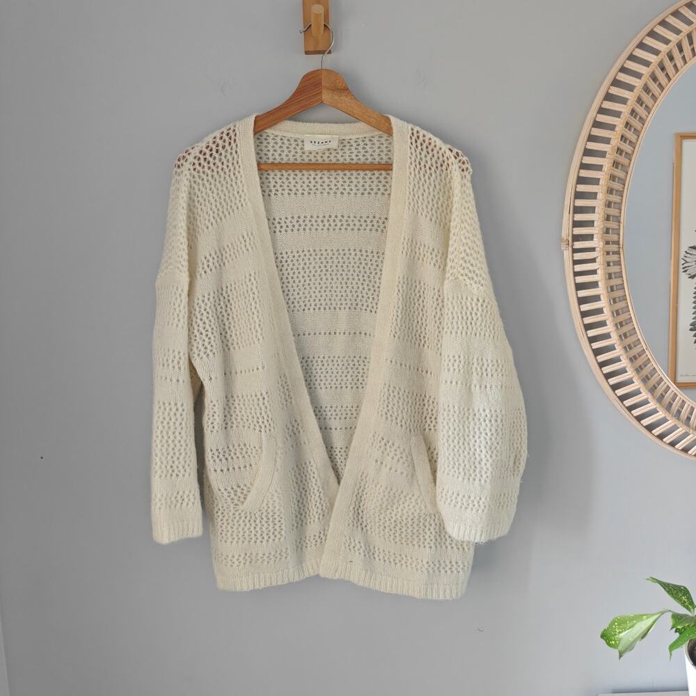 SEZANE Firmin Cardigan Ecru Mohair Merino Open Knit XS